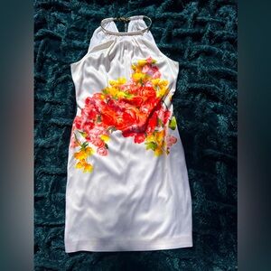 Women’s White & Floral Halter Dress, Size 8